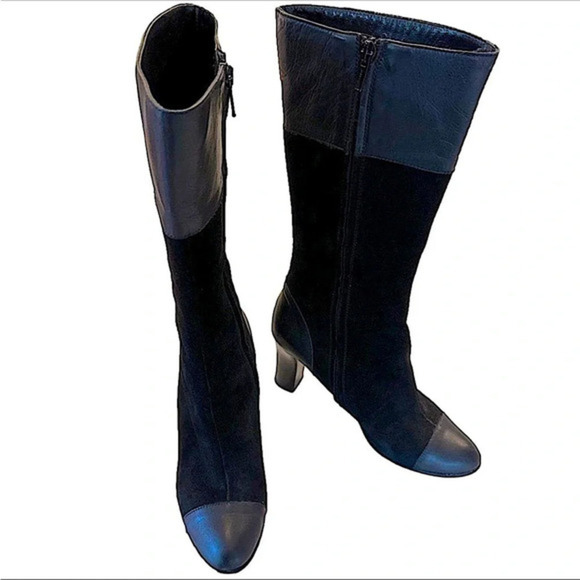 Cordani Vero Cuoio Black Suede & Leather Tall Heeled Boots EU 38.5 US Women's 8 - Picture 3 of 10